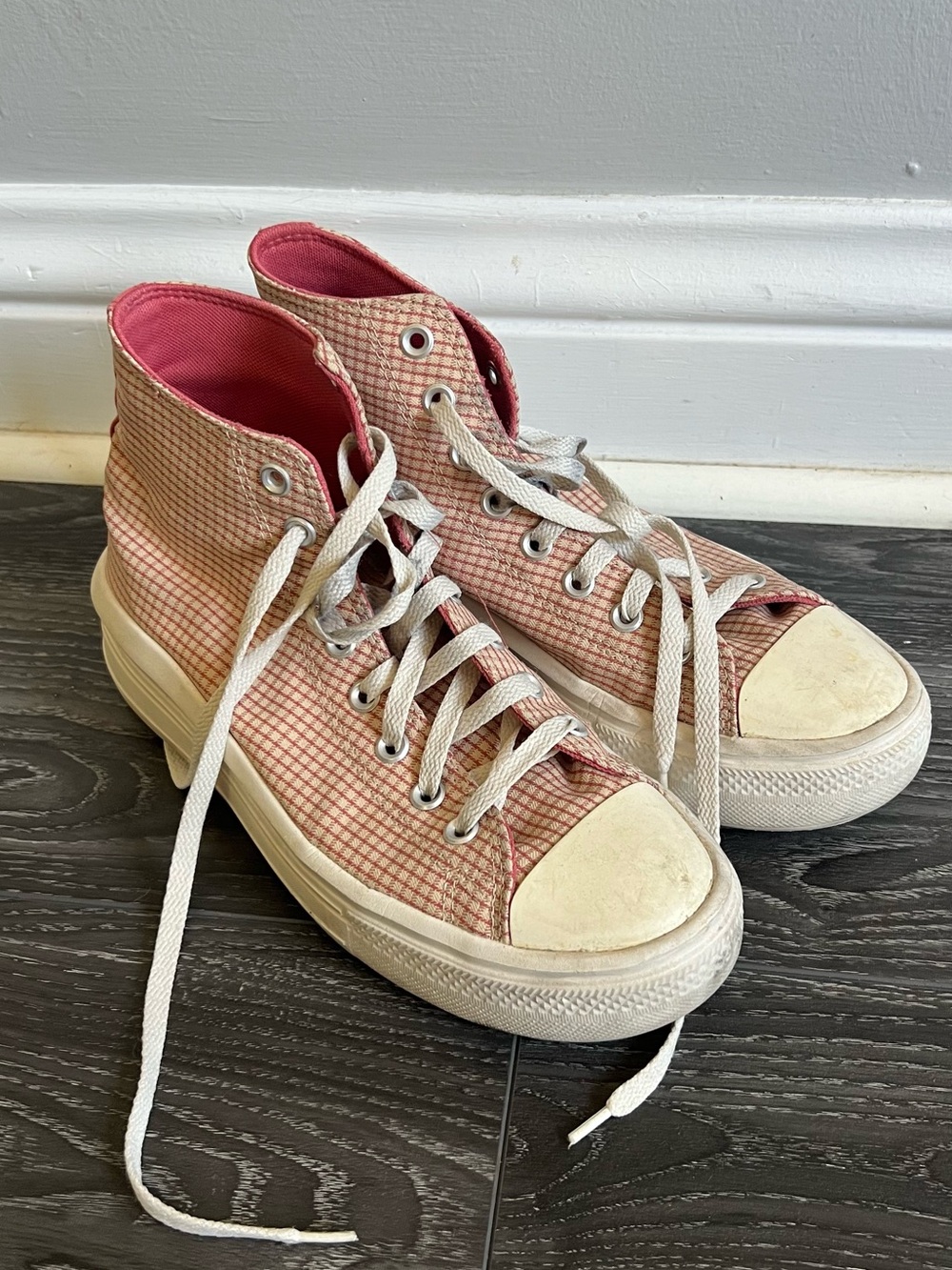 Converse Pink Grid High-Top Sneakers